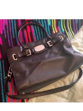 Michael Kors Black Leather Satchel with Silver Hardware